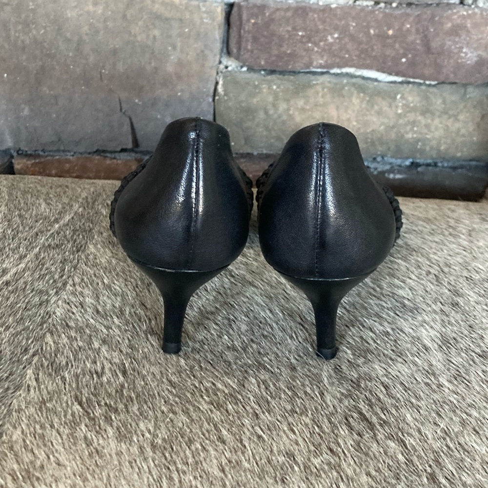 Antonio Melani Vivica Black Leather Pointed Toe Stud Kitten Heel - Picture 5 of 12